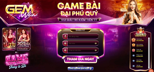 Giao diện của cổng game gemwin